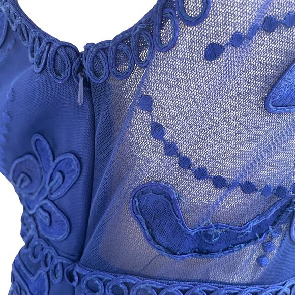 Sue Wong Blue Embroidered Mesh Cocktail Dress Size 10 Elegant Formal Wedding - Picture 11 of 13